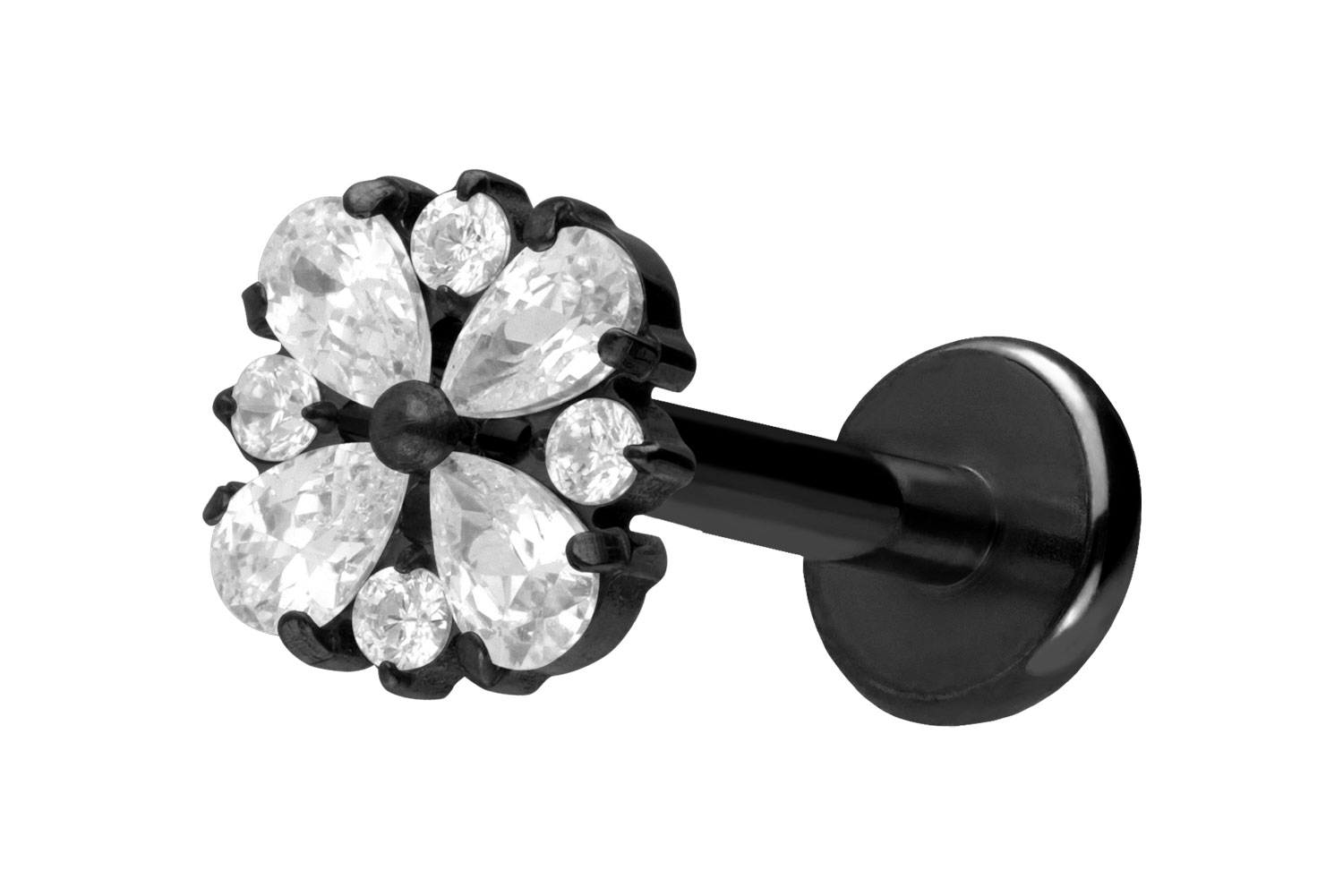Titan Labret Piercing mit Push Fit KRISTALLORNAMENT